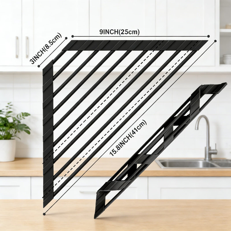 Égouttoir à évier - Tapis de séchage pliable résistant à la chaleur avec silicone antidérapant et acier inoxydable 304, égouttoir de coin peu encombrant pour comptoir