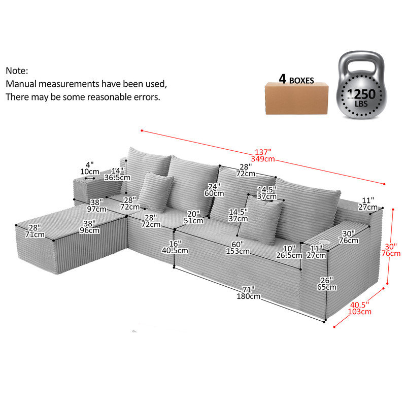 Canapé modulaire en forme de L avec repose-pieds et porte-gobelets Boneless, Vert
