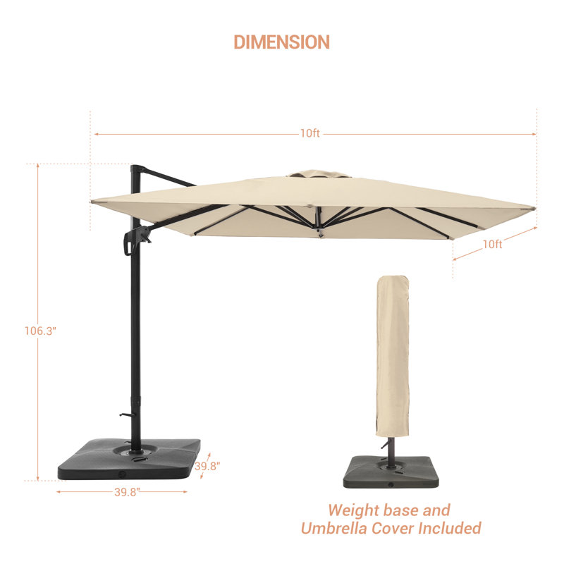 Parasol carré en porte-à-faux 10 pi avec base Scarlat, Sable