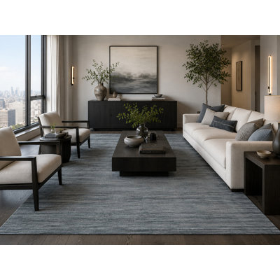 Tapis bleu en laine fait à la main Para Elena
