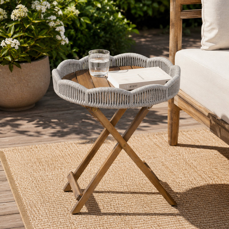 Petite table d'appoint Zenn Outdoor, Plateau gris clair / base brune