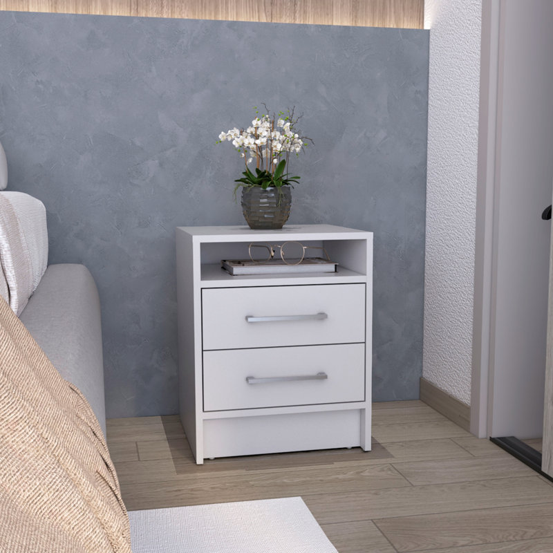 Nightstand 23.6" H, With 2 Drawers And 1 Shelf, Modern Interior Decor, Nightstand, White