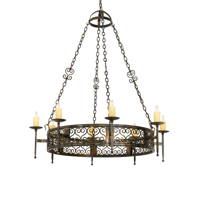 Toscano 8 - Light Dimmable Wagon Wheel Chandelier