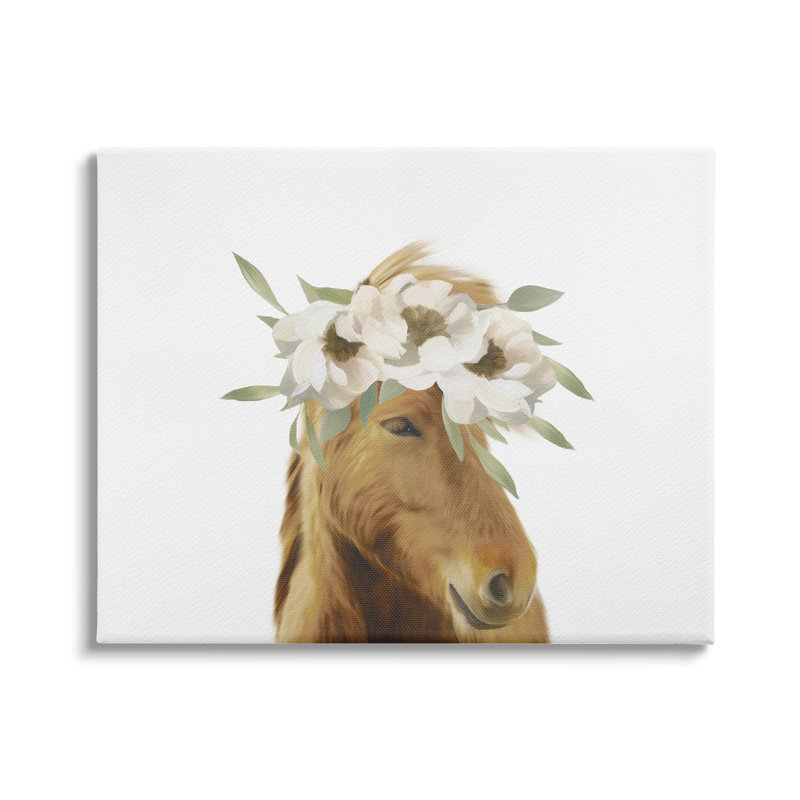Couronne brune à motif floral blanc minimaliste par Leah Straatsma - Peinture, Toile tendue, H 24 po x l 30 po x P 1,5 po