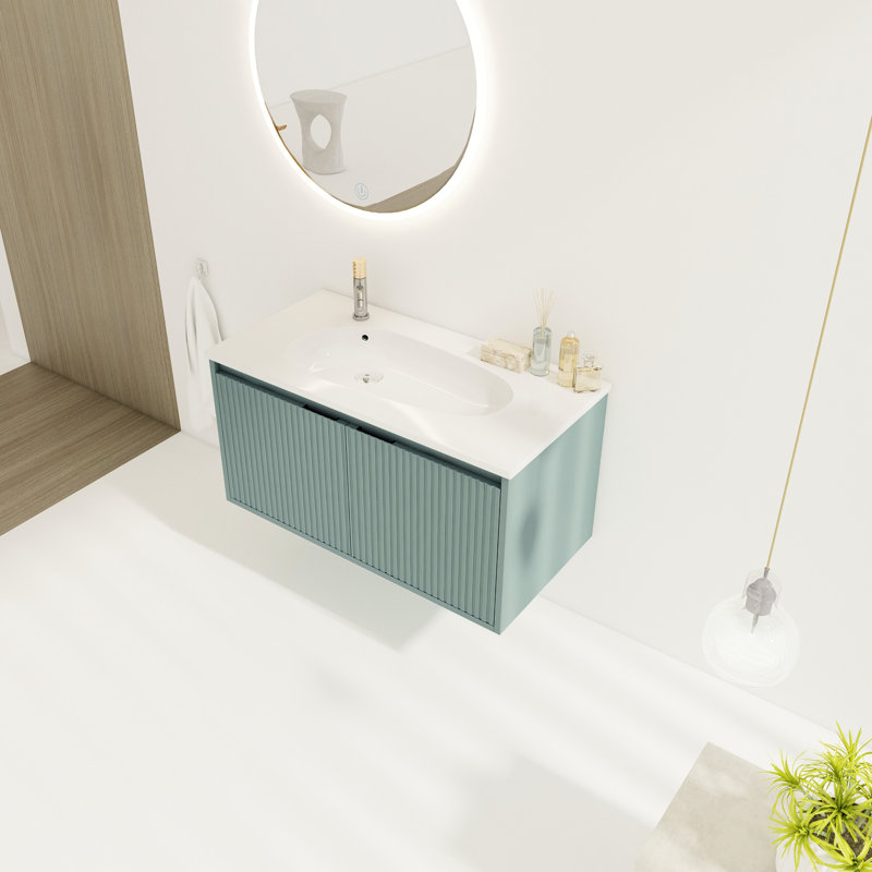 Meuble-lavabo à fixation murale en résine 36 po 36 po, 2 portes avec beaucoup d'espace de rangement, Minut, 36"