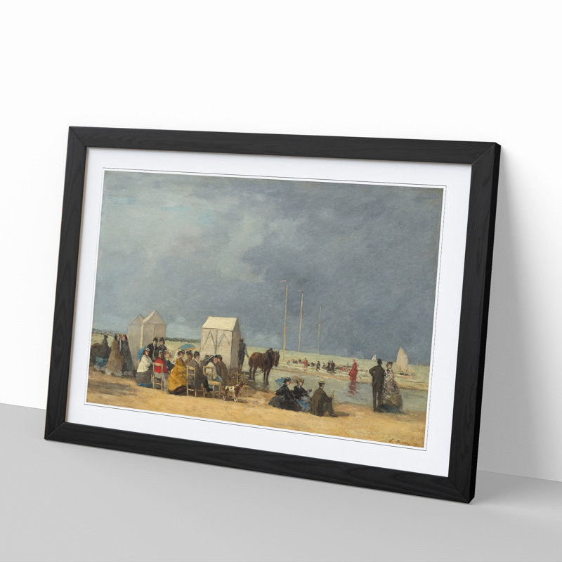 Bathing Time at Deauville by Eugene Boudin - Picture Frame Painting, 36cm H x 48cm W x 2cm D, Black Framed
