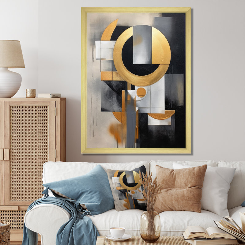" Gold Black Shapes In Harmony ", Gold Picture Frame, 40" H x 30" W x 1.5" D
