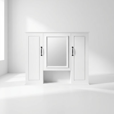 Wall-Mounted Bathroom Mirror Cabinet with Three Doors and Adjustable Shelves