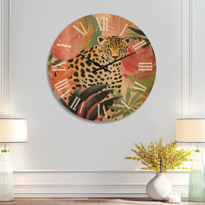 Large Animal Wooden Wall Clock – Leopard Tropical Elegance I
