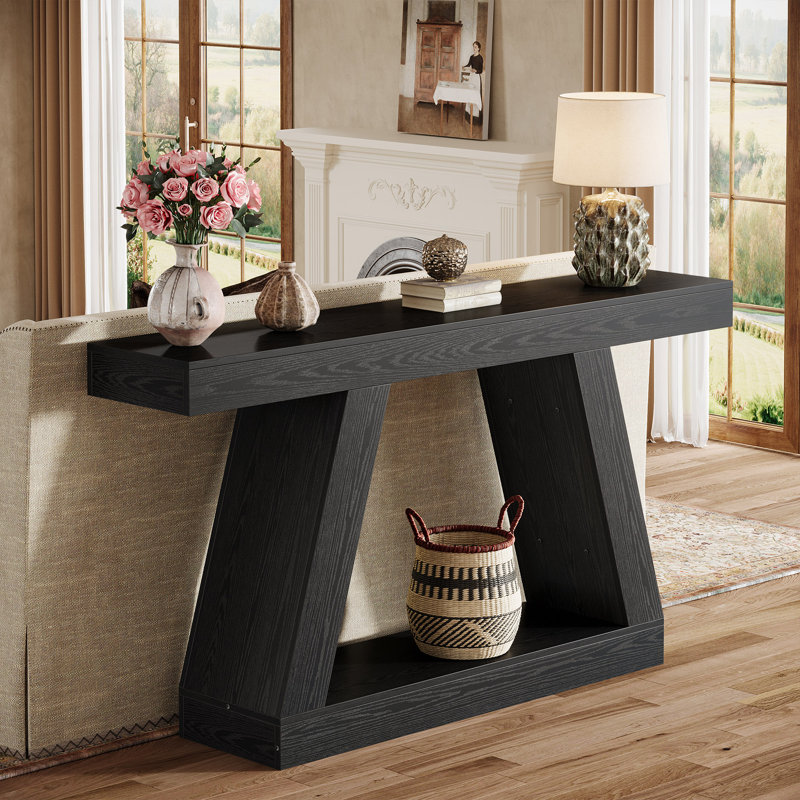 Chasidi Rectangular Pedestal Console Table, Black
