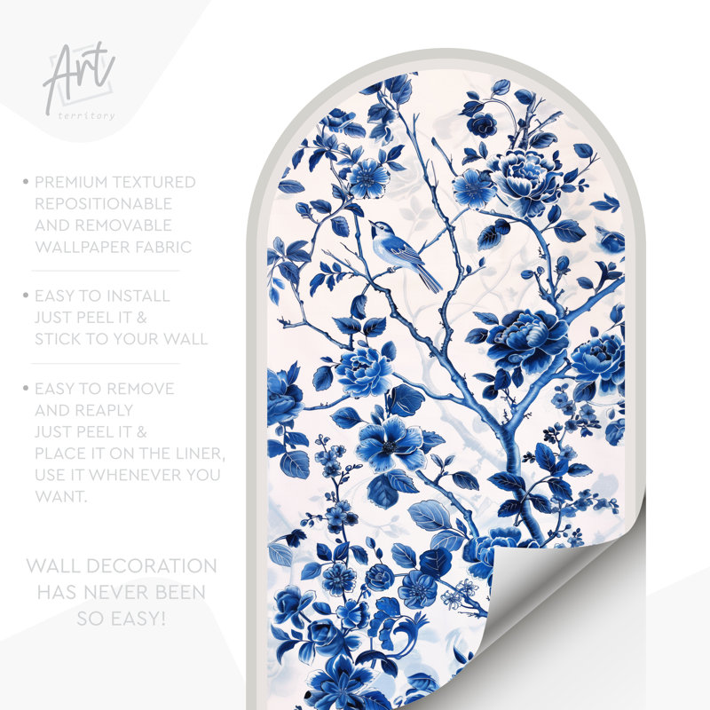 Adhésif décoratif classique bleu chinois amovible sans dommages, H 71 po x l 40 po