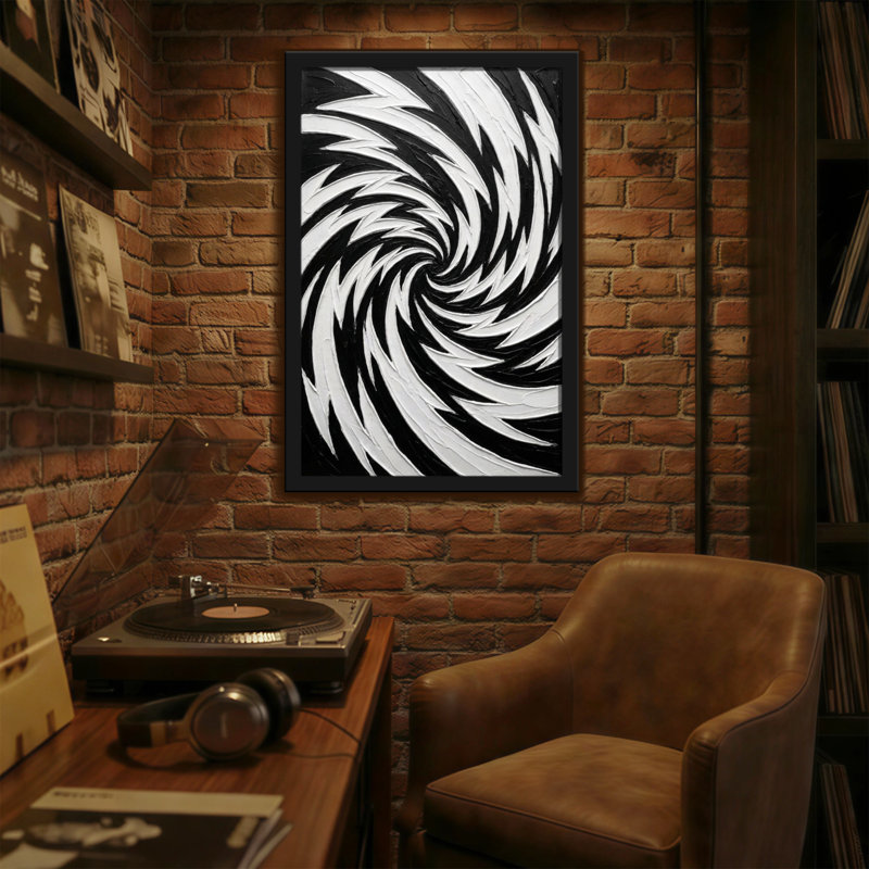 Abstract Black And White Spiral Pattern Print
