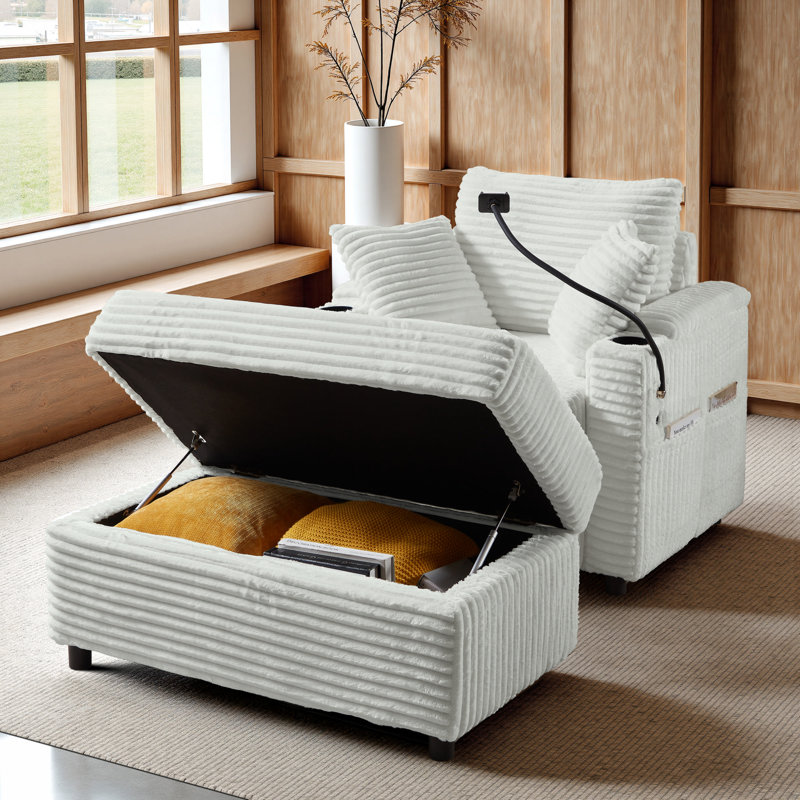 Modern Chaise Lounge Chair Indoor Oversized Chaise Lounge With Cup Holders Reading Chair With Ottoman Oversized Accent Chairs For Living Room