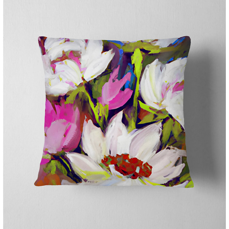 Throw Pillow With Insert, White/Pink Floral 9, 20"H x 20"W