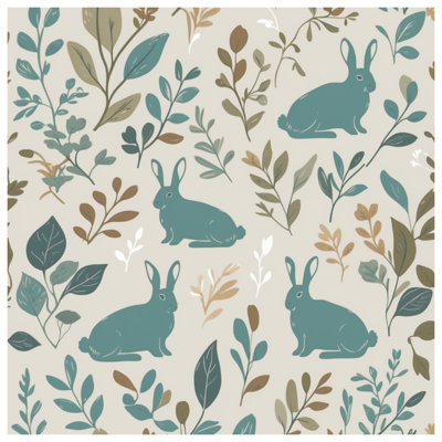 Rabbits With Floral Elements Bath Mat