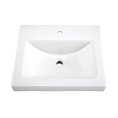 Lavabo de salle de bain rectangulaire encastré en porcelaine vitreuse blanche avec trop-plein