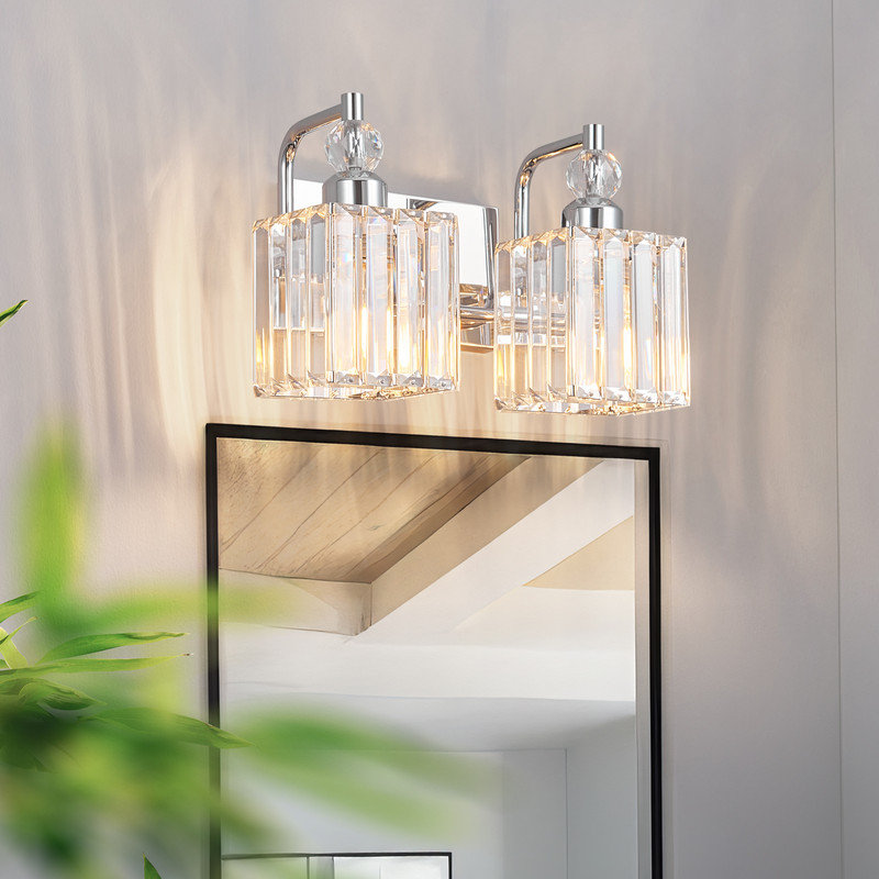 Luminaire de meuble-lavabo moderne en cristal 2 lumières pour miroir, Chrome chrome, Deux lumières