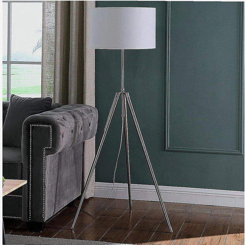 Lampe sur pied à trépied médiéval ajustable en métal chromé / argenté de 64 à 47 po