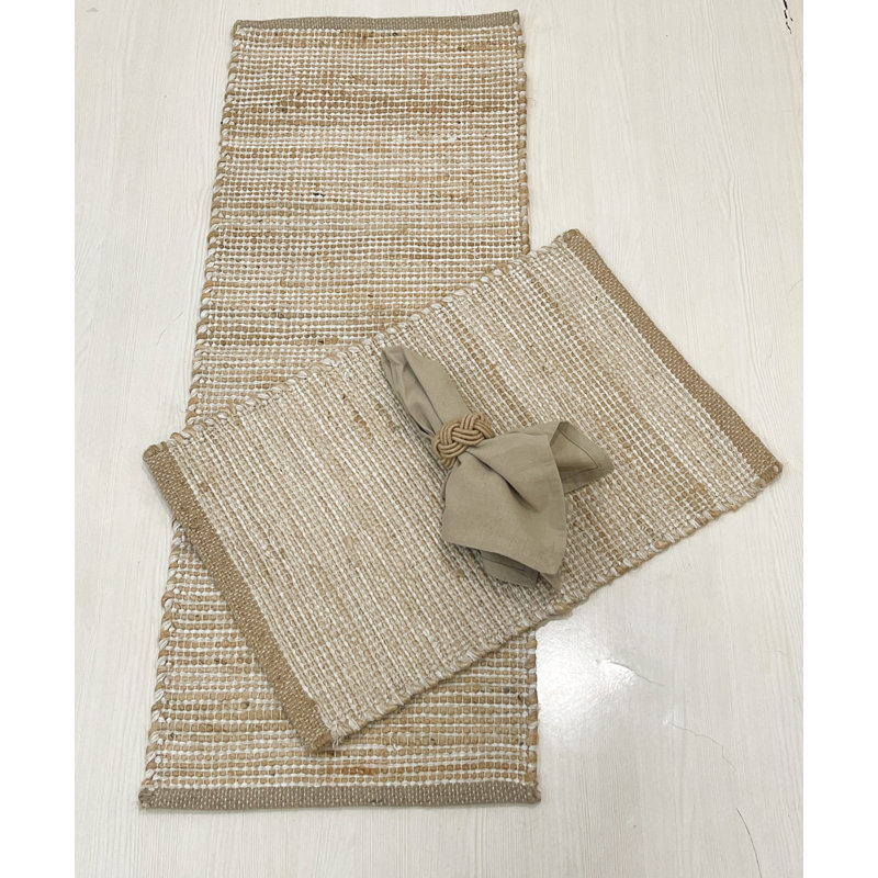 Chemin de table Pingham, Naturel/Ivoire, 48 po x 13 po