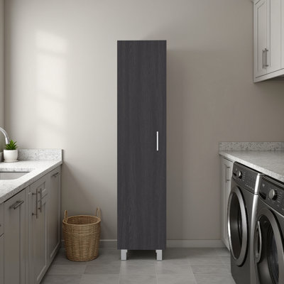 Freestanding Storage Cabinet With 4 Interior Shelves, Metal Handles And Legs, Black Modern Design For Living Office Spaces Space - Saving Tall Single Door Legs Utility