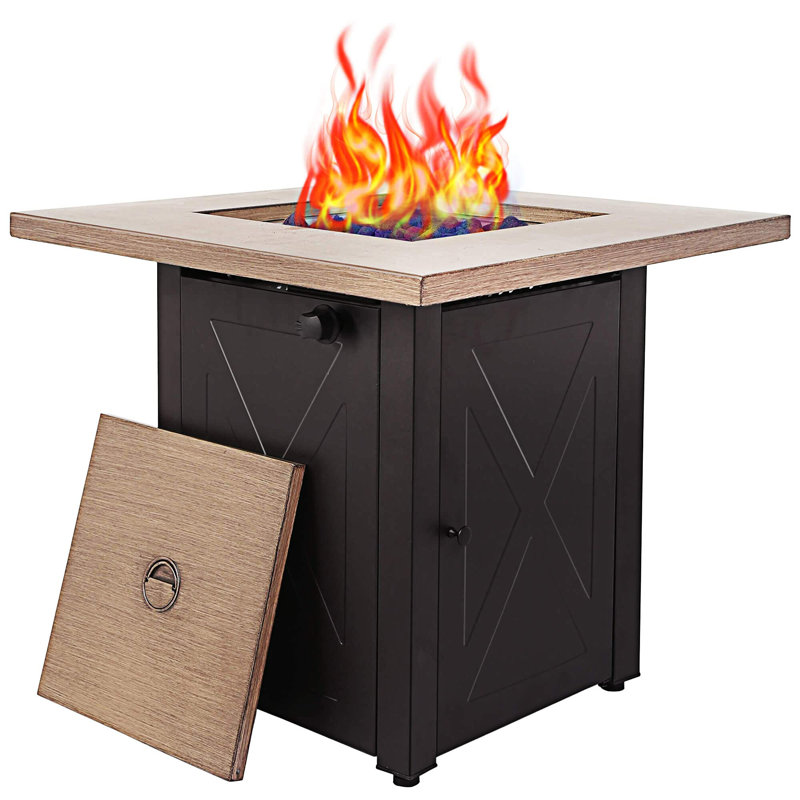 28Inch Outdoor Gas Fire Pit Table, Brown