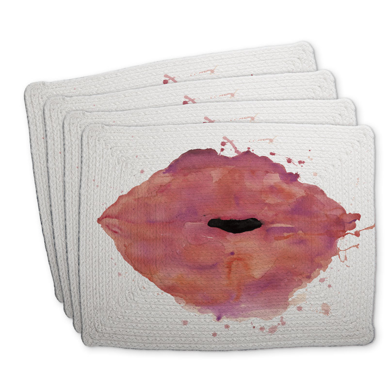Napperons en polyester tressé rouge à lèvres aquarelle - ensemble de 4