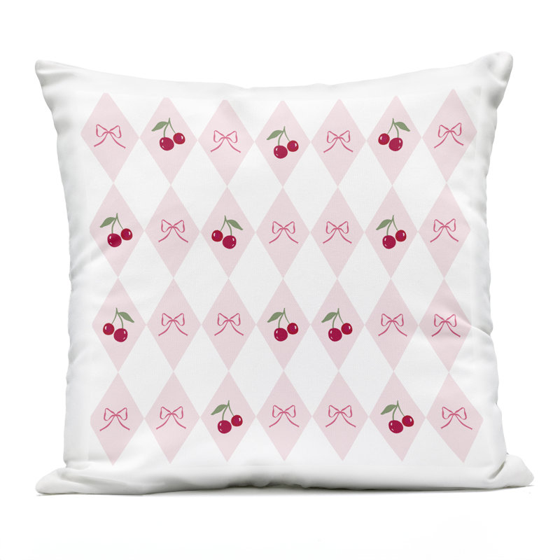 Joli motif d'extérieur imprimé à motif de cerises et d'arcs par Lucille Price, Cerises roses et boucles