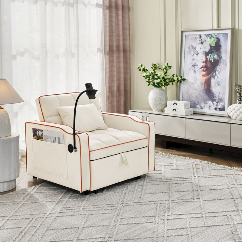 Fauteuil convertible convertible, Velours beige