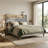 Modern Upholstered Bed Frame with Built-in Bookshelf and RGB LED Lighting, Beige & Gray-837564309-837564311