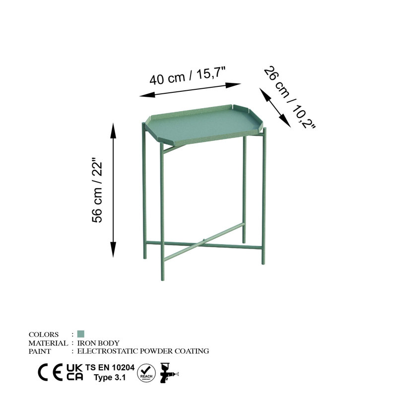 Table basse moderne 26 po x 22 po x 15,7 po Modern Green Fabrication 100% métal, poids léger à 6,9 lb | Conception élégante de couleur unie, parfaite pour les salons et les espaces contemporains, durable et fonctionnelle