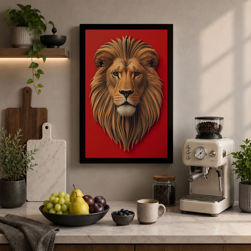Noble Lion Boho - Wrapped Canvas, 30x20 - 76.2 x 50.8 cm, Sage Border