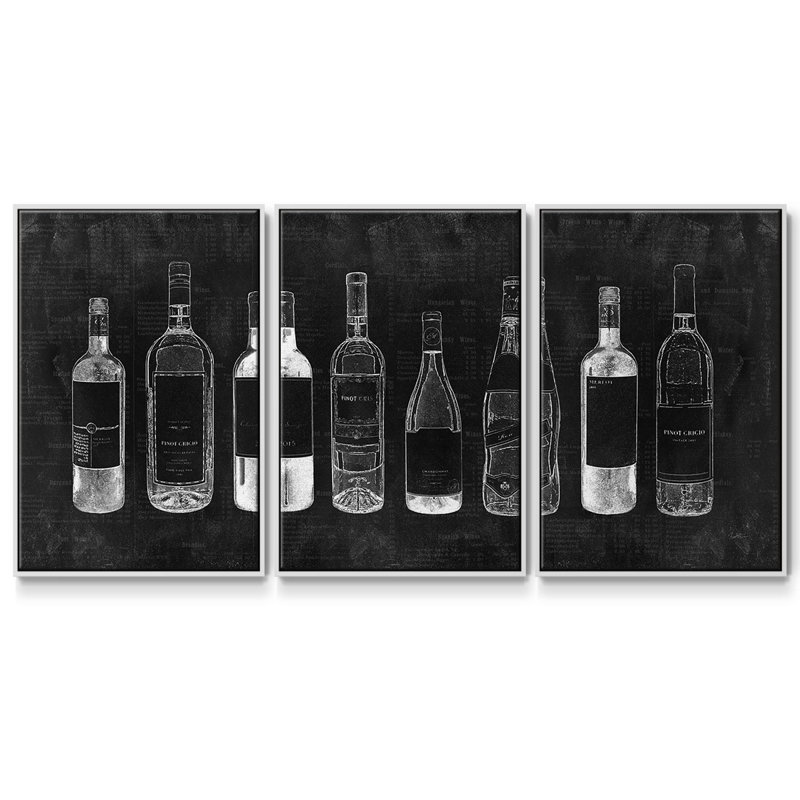 "Wine Cellar", peinture sur toile 3 pièces, H 36 po x l 75 po, Cadre blanc