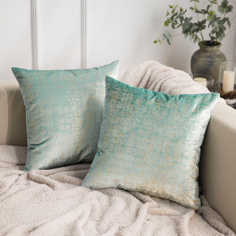 Housse de coussin en velours texturé turquoise, coussins décoratifs pour canapé-lit, Turquoise, Carré 18 po