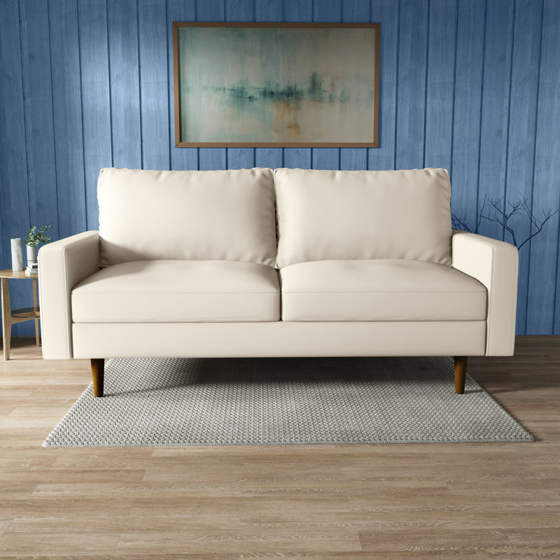 Elden Faux Leather Sofa, White Faux Leather, 33" H x 70" W x 32" D