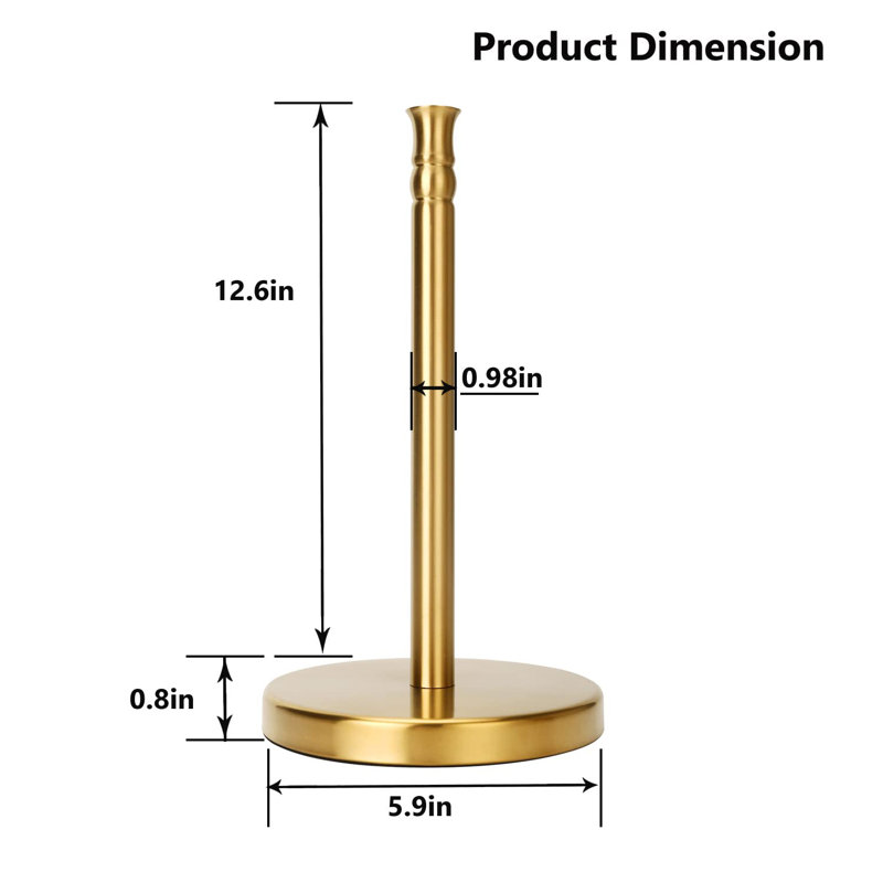 Gold Stainless Steel Countertop Paper Towel Holder with Weighted Base
