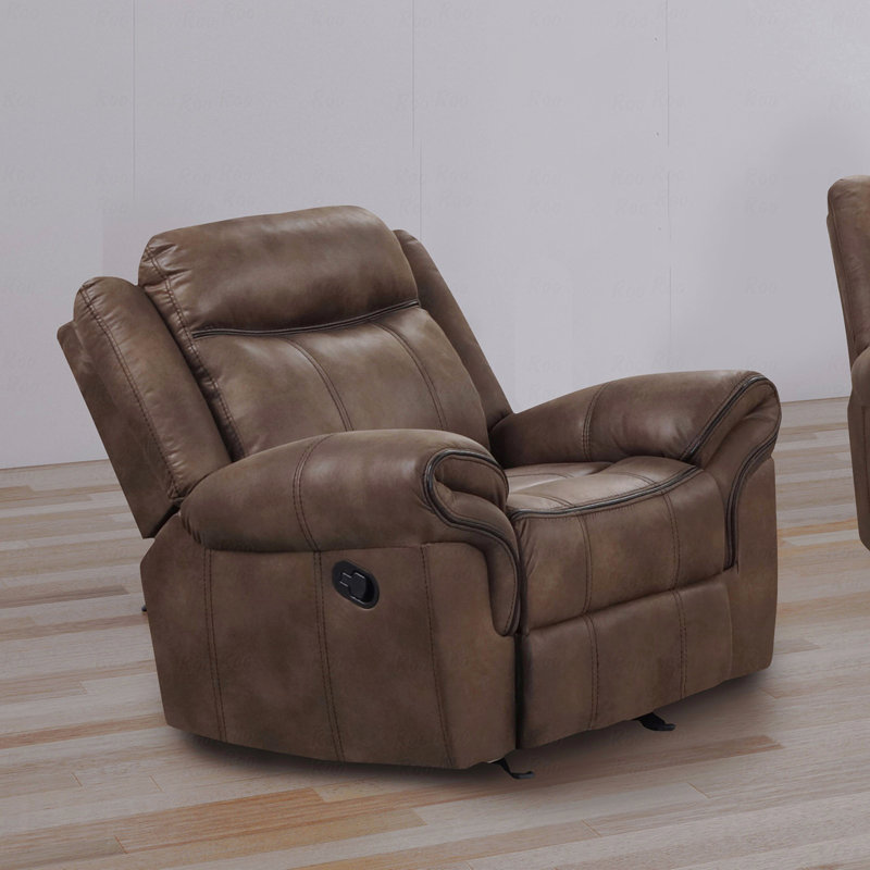 Transitional Style Contrast Welt Glider With Recliner Function Pillow Top Arms Brown Finish Primary Living Room