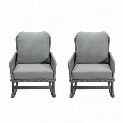[Ensemble de 2] Chaise berçante minimaliste contemporaine en osier avec coussins en polyester doux et structure en bois durable, parfaite pour les espaces intérieurs et extérieurs comme le patio, le balcon ou le salon