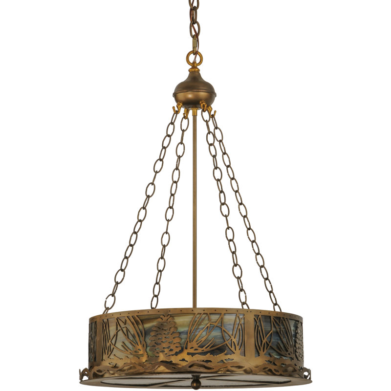 Rustic Lodge 4 - Light Glass Chandelier, Antique Copper, Sage Green, 37" H x 22" W x 22" D