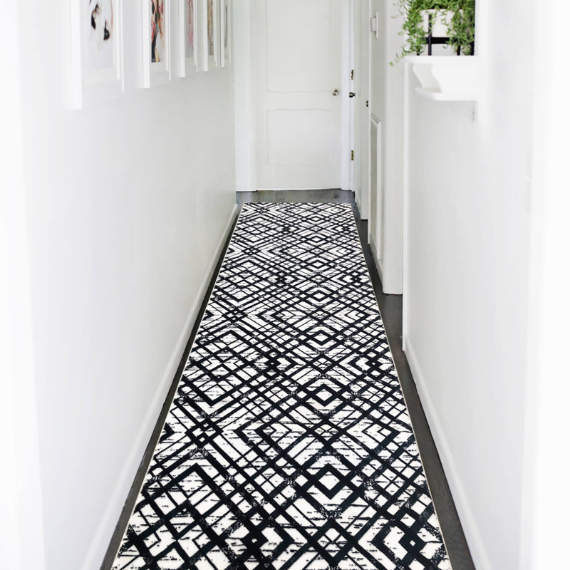 Stylish Hall Carpet, Black & White, 39.4 x 59.1 inches | 100% Polyester, 1.5 lbs/sq ft, Pile Height: 0.4 inches | Non-Slip Dot Underside, Machine Washable at 86°F, Digital Printing | Perfect for Entryways & Living Rooms