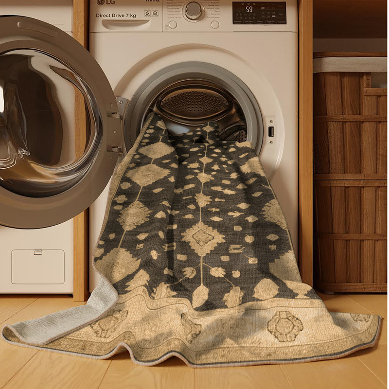 Tapis beige surteint lavable à la machine, Rectangle 4 pi x 6 pi