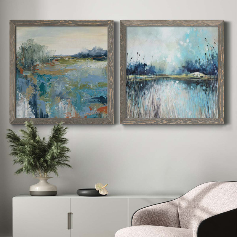 Energetic Earth - ensemble de 2 peintures sur toile encadrées, Encadré gris, H 31,5 po x l 63 po x P 1,5 po