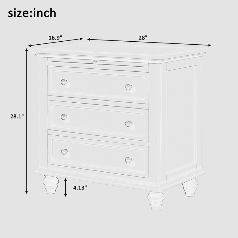 3-Drawer Storage Wood Cabinet, End Table with Pull out Tray, Black