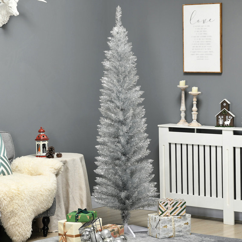 Arbre de Noël artificiel 6 pi avec arbre de Noël mince 6 pi avec 390 branches réalistes et base en plastique, H 5,9 pi