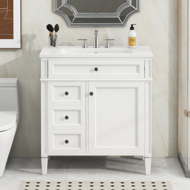 Meuble-lavabo 30 po avec lavabo supérieur, meuble-lavabo moderne avec 2 tiroirs et un tiroir basculant, meuble-lavabo simple