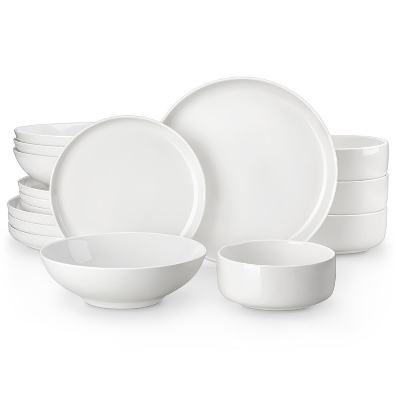 Ensemble de vaisselle en céramique blanche 16 pièces, design moderne à bord arrondi pour 4 personnes, élégant et polyvalent, parfait pour le quotidien et les réceptions