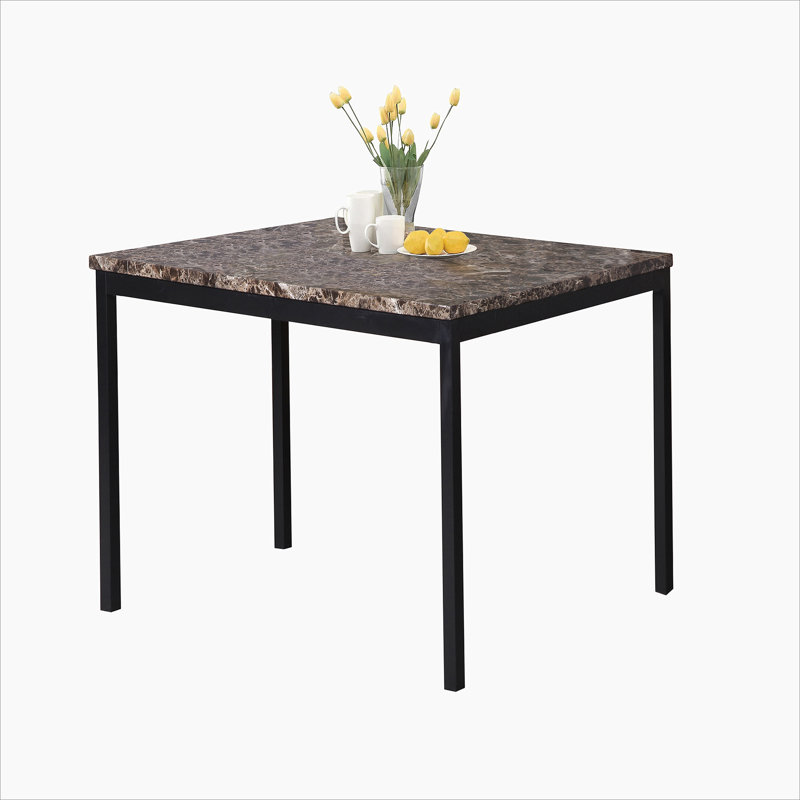 Table de salle à manger Lynnhaven avec plateau en faux marbre stratifié et pieds en métal, H 36 po x L 40 po x l 40 po, Brun