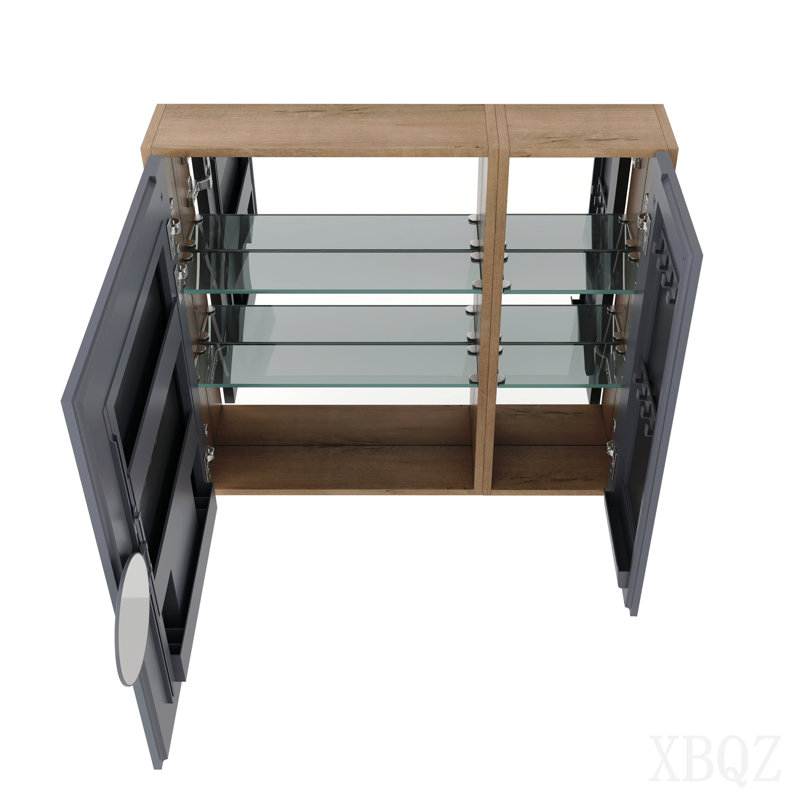 29.63'' Bathroom Mirror Cabinet With Storage,Wall Mounted Medicine Cabinet With Mirror Door,Adjustable Glass Shelves,Plywood