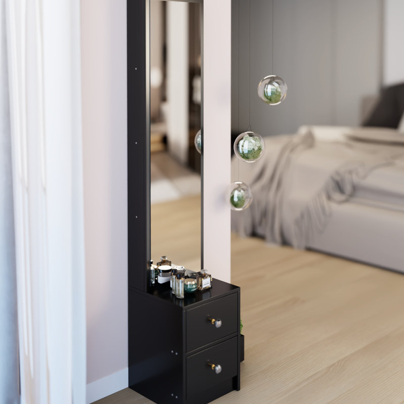 Armoire à miroir 11,8 po x 15,7 po x 63 po pour le corps entier, rangement multi-couches de grande capacité, design américain, noir, idéal pour les armoires décoratives