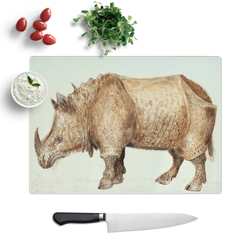 Tempered Glass Rhinoceros by A.B. De Boodt Chopping Board, 39 cm W x 28.5 cm L