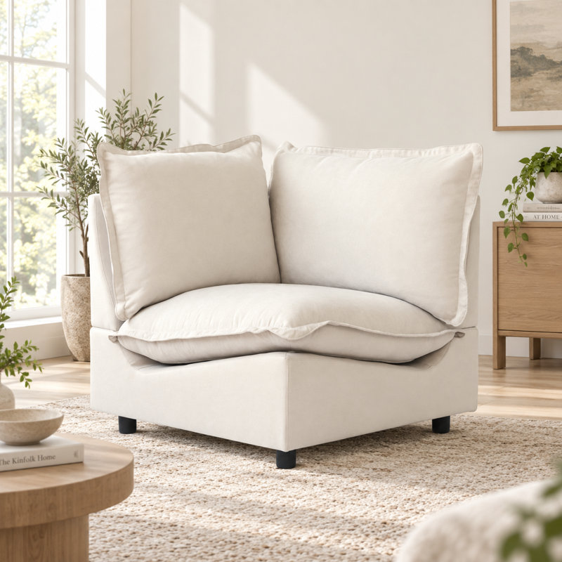 Moncada Upholstered Modern Linen Fabric Conner Chair, Beige